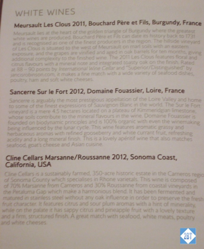 BA 196 First Class Menu 3