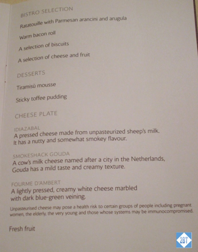 BA 196 First Class Menu 7