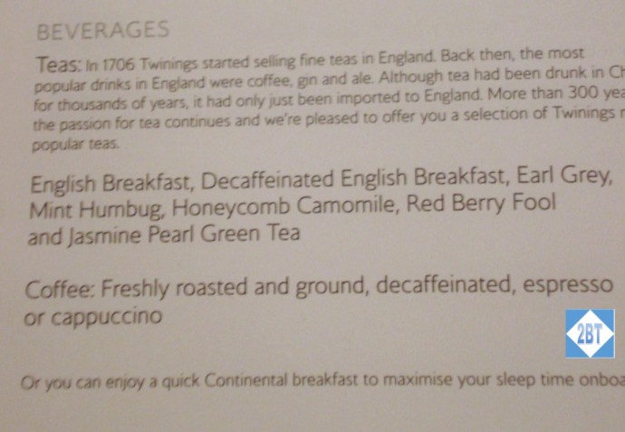 BA 196 First Class Menu 9