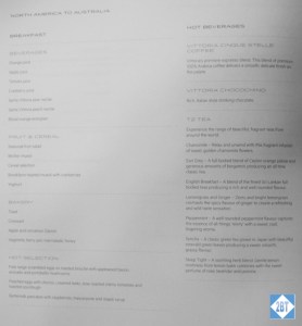 QF 8 First Class Breakfast Menu