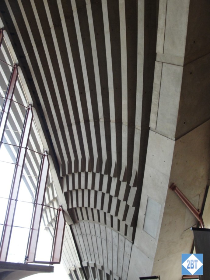 The underside of the concrete shells that make up the roof