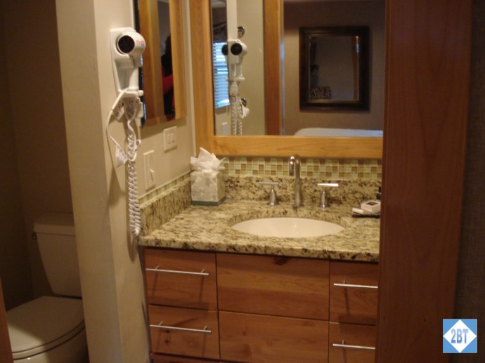 Sink in the middle of the master bath and toilet on the other side