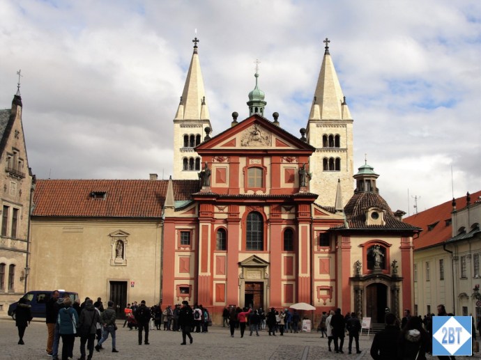 St. George's Basilica, the oldest surviving church within the palace walls. In Baroque style it dates to the late 17th century.